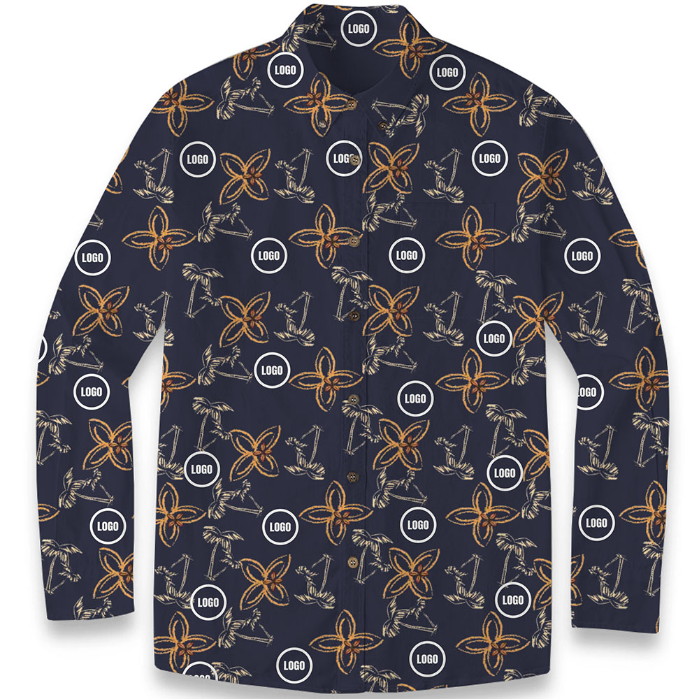 Custom Company Logo Men's Hawaiian Premium Cotton LS Shirt Custom Company Logo Men's Hawaiian Premium Cotton LS Shirt