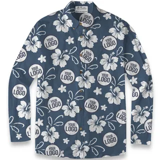 Azure Hibiscus – Premium Cotton Long Sleeve Shirt