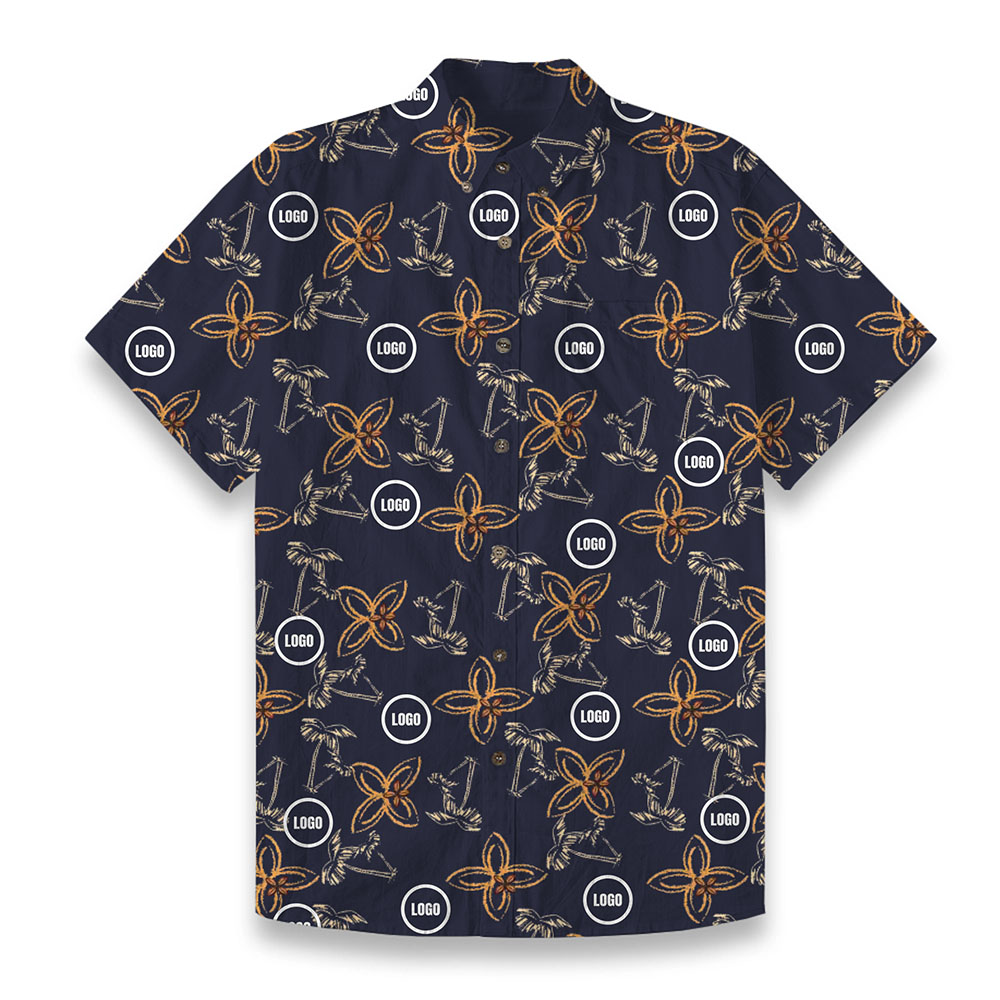 Custom Company Logo Men's Hawaiian Cotton Shirt Custom Company Logo Men's Hawaiian Cotton Shirt