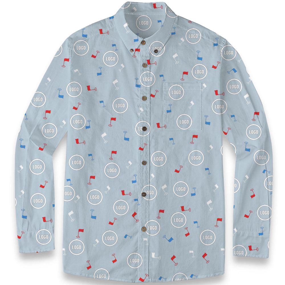 Custom Company Logo Men's Hawaiian LS Shirt Custom Company Logo Men's Hawaiian LS Shirt