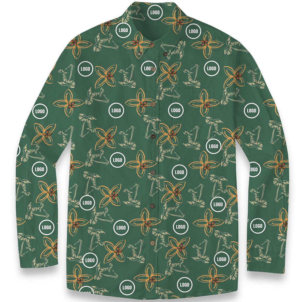 Custom Company Logo Men's Hawaiian Premium Cotton LS Shirt Custom Company Logo Men's Hawaiian Premium Cotton LS Shirt