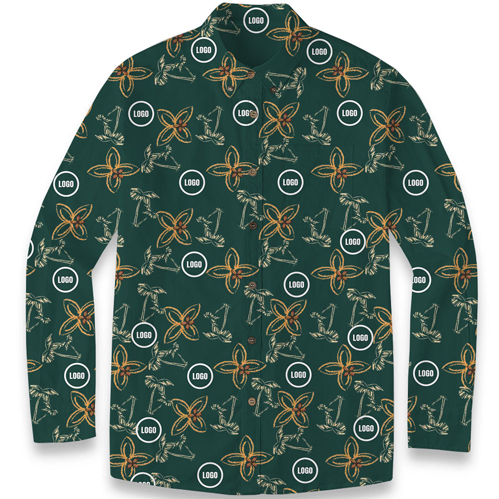 Custom Company Logo Men's Hawaiian Premium Cotton LS Shirt Custom Company Logo Men's Hawaiian Premium Cotton LS Shirt