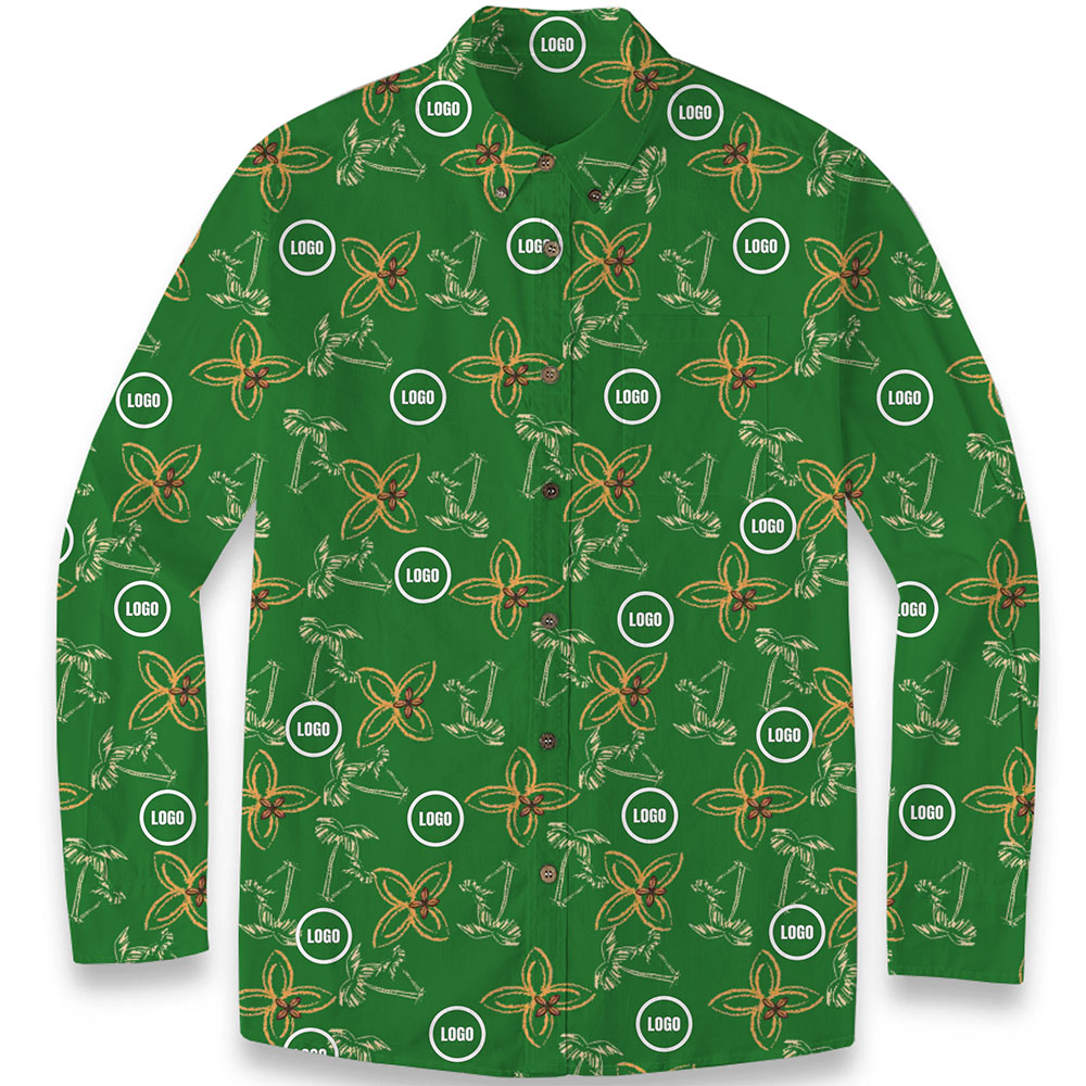 Custom Company Logo Men's Hawaiian Premium Cotton LS Shirt Custom Company Logo Men's Hawaiian Premium Cotton LS Shirt