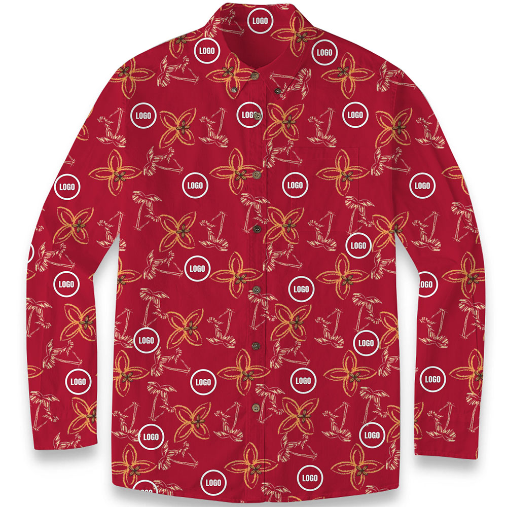 Custom Company Logo Men's Hawaiian Premium Cotton LS Shirt Custom Company Logo Men's Hawaiian Premium Cotton LS Shirt
