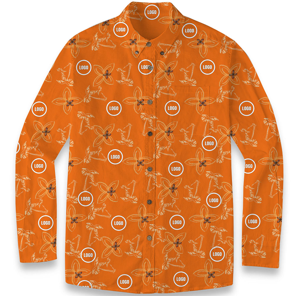 Custom Company Logo Men's Hawaiian Premium Cotton LS Shirt Custom Company Logo Men's Hawaiian Premium Cotton LS Shirt