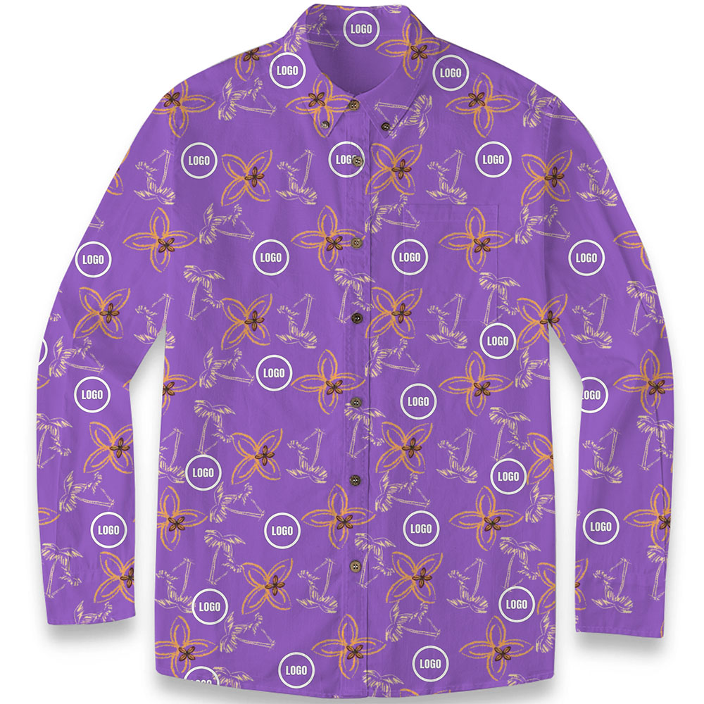 Custom Company Logo Men's Hawaiian Premium Cotton LS Shirt Custom Company Logo Men's Hawaiian Premium Cotton LS Shirt