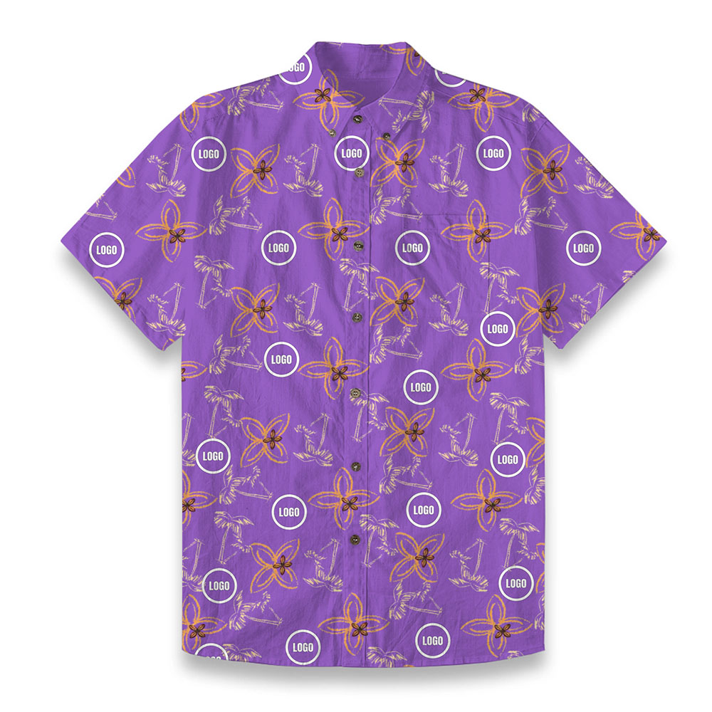 Custom Company Logo Men's Hawaiian Cotton Shirt Custom Company Logo Men's Hawaiian Cotton Shirt